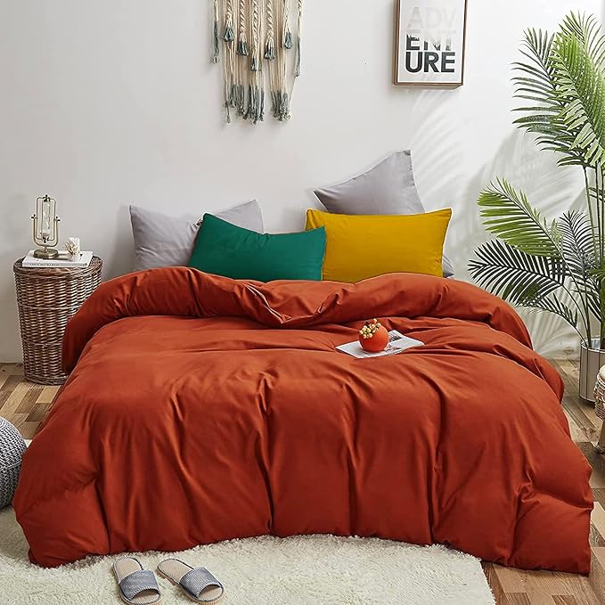 CLOTHKNOW California King Rust Comforter Set 3Pcs Burnt Orange Bedding Comforter Sets Terracotta Comforter Caramel Comforter Set California King
