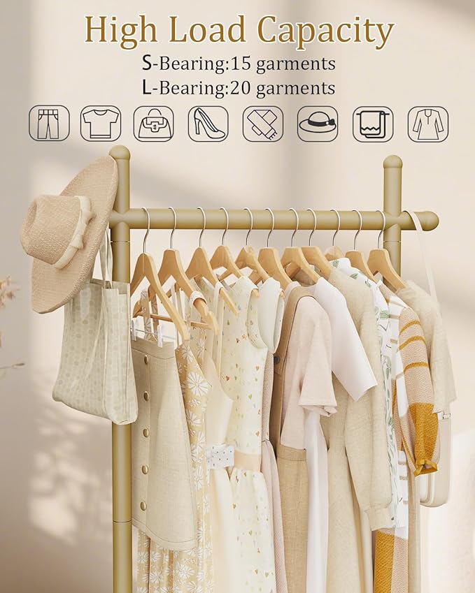 Coat Rack Freestanding with Natural Rock Base, Metal Coat Hanger Stand, Industrial Garment Rack, Clothes Tree for Bedroom Living Room Office To Hang Outerwear, Hats, 68.9in, Gold