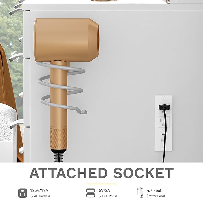 DWVO Makeup Vanity with Large Mirror and Lights, 46" Vanity Desk Dressing Table Set with 11 Drawers & Storage Stool, Dressing Table with Power Outlet and Magnifying Glass, Dressing Room, White