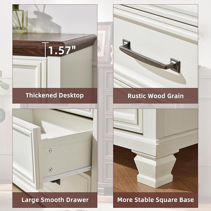 Farmhouse 7 Drawer Dresser for Bedroom, 54” Wide Dresser for Closet, Large Rustic Wooden Dressers, Chest of Drawers for Bedroom, Living Room, Entryway, White
