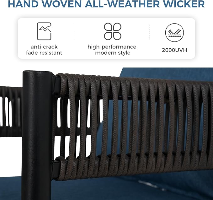 Grand patio 5-Piece Outdoor Dining Set for 4, Metal Woven Wicker Swivel Patio Chairs with Thickened Cushions & 1 Square Woodgrain Dining Table with Umbrella Hole for Backyard Deck (Brown)