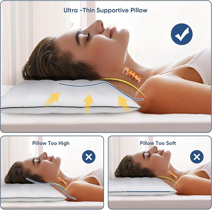 MINUPWELL Ultra Thin Pillows, Flat Pillows for Sleeping Thin with 7D 2.5 in Height Support, Slim Bed Pillows for Stomach Sleeper,Low Profile Pillow Standard Size - 18x26 in