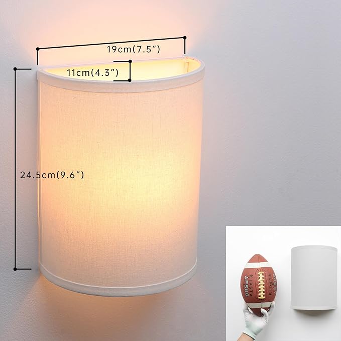 Wall Sconce Lighting White Fabric Decor, Industrial Vintage Night Light Wall Lamp Fixture with Cloth Lampshade for Bedroom Living Room Hallway Corridor