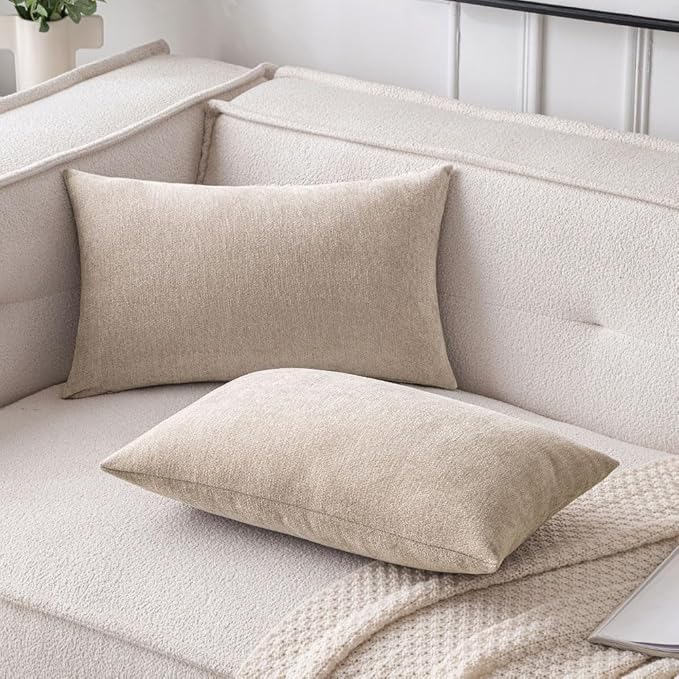MIULEE Pack of 2 Beige Decorative Pillow Covers 12x20 Inch Soft Chenille Couch Throw Pillows Farmhouse Cushion Covers for Home Decor Sofa Bedroom Living Room