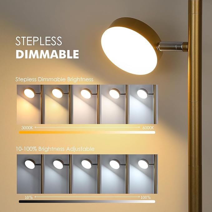 Tree Floor Lamp for Living Room - Modern Glod Standing Lamp, LED Floor Light with Remote & Touch, 3000K-6000K Dimmable for Bedroom Office Reading (3 Head)