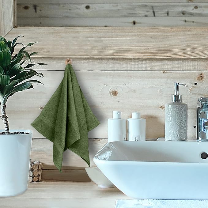 Luxury Hotel & Spa Collection, Quick Dry 100% Turkish Cotton 700 GSM, Eco Friendly Towel, for Bathroom, Gymand Kitchen Dobby Border Soft Hand Towel Set 16 X 30, Moss, Hand Towels - Set of 6