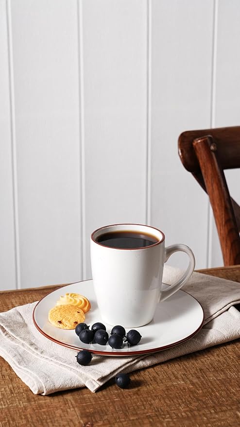 famiware Venus Coffee Mugs for 6, 14 oz Mug Set, Dringking Cup with Handle for Coffee, Tea, Cocoa, Milk, White