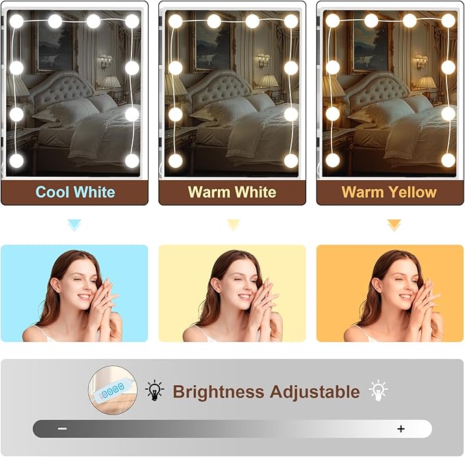 Black Vanity Set with 6 Drawers & Rose Gold Handles, Girls Vanity Desk Table Dressing Bench Stool with Sliding LED Lighted Vanity Makeup Mirror Adjustable Brights and 3 Colors for Bedroom