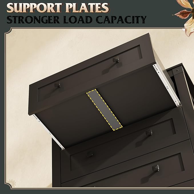 WLIVE Farmhouse 5 Drawer Dresser for Bedroom, Wood Dresser Storage Organizer, Tall Black Dressers with Double Rustic Handle, Chest of Drawers for Living Room, Hallway, Closet