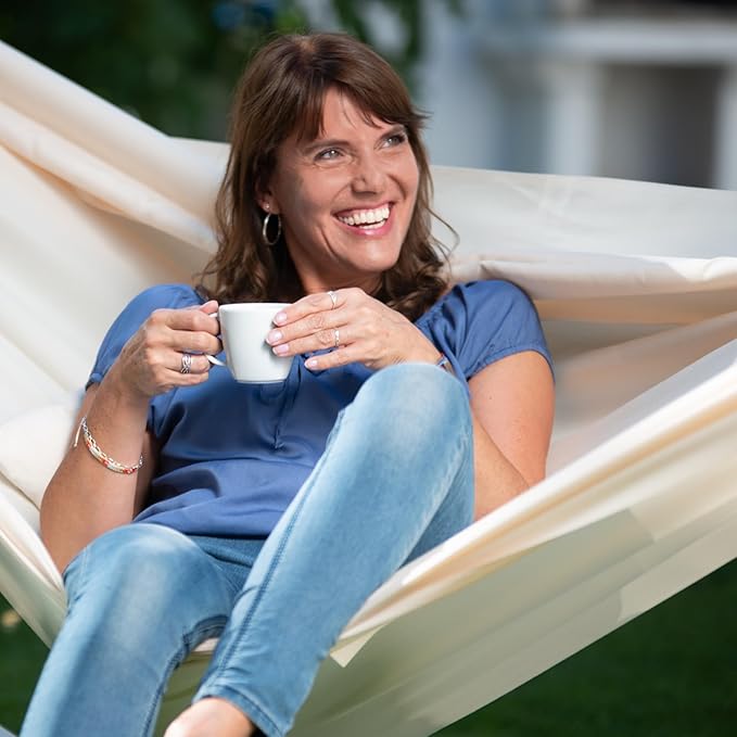 LA SIESTA® - XL King Brisa Classic Hammock & Nautico Steel Stand - Weather & Tear Resistant - Portable, Family Hammock w/Stand - Balcony Porch Garden Outdoor Indoor Hammock - Max 440 Lbs, Vanilla