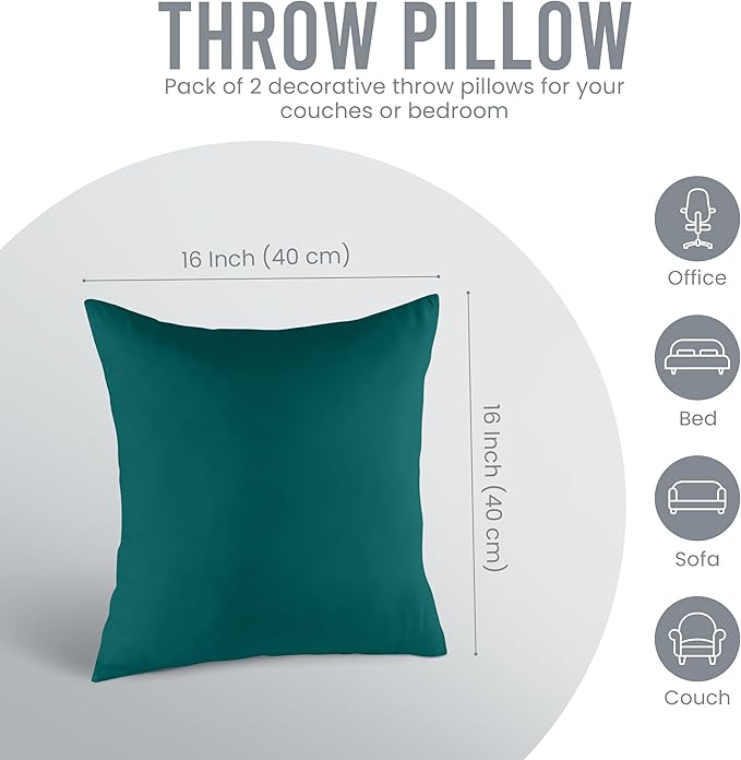 Utopia Bedding Throw Pillows Insert (Pack of 2, Dark Teal) - 18 x 18 Inches Bed and Couch Pillows - Indoor Decorative Pillow