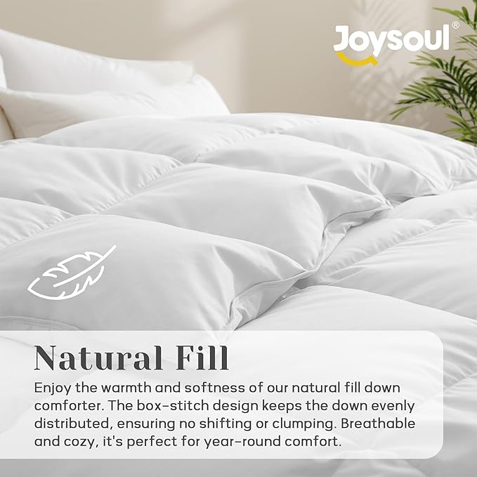 Joysoul Queen Size Down Comforter - All Season Ultra Soft Goose Down & Feather Fiber Fill, Luxury Hotel White Duvet Insert with Corner Tabs (88" X 88")