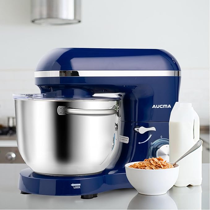 Aucma Stand Mixer,6.5-QT 660W 6-Speed Tilt-Head Food Mixer, Kitchen Electric Mixer with Dough Hook, Wire Whip & Beater (6.5QT, Royal Blue)