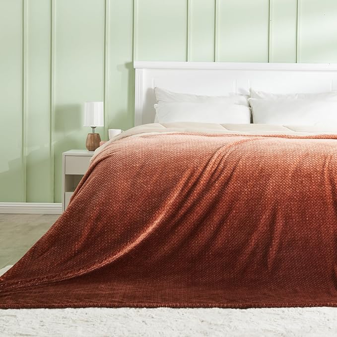 NEWCOSPLAY Super Soft Throw Blanket Ombre Coffee Premium Silky Flannel Fleece Leaves Pattern Lightweight Bed Blanket All Season Use (Ombre Coffee, Throw(40"x50"))