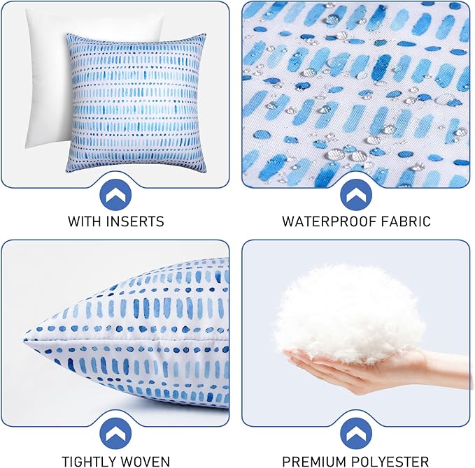 Pack of 2 18x18 Outdoor Pillows, Waterproof Throw Pillows with Inserts, Decorative Patio Pillows for Garden, Couch, Furniture, Sofa, Bed, Living Room(Pebble Blue)