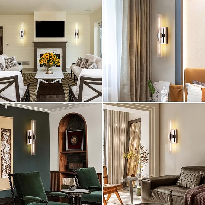 Bathroom Vanity Light Fixtures, Glass Tube Wall Sconces, Brushed Brass Base, Bathroom Wall Lights, Bedroom Bedside Wall Light, Wall Lamp For Dressing Table, Living Room, Hallway, Bulb Included