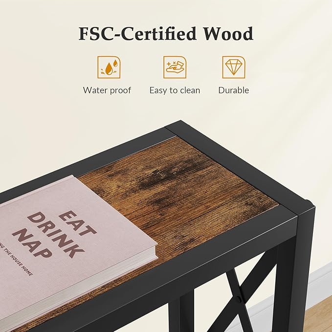 70 in Skinny Sofa Table Behind Couch, Console Table with Oulets & USB Ports for Hallway, Entryway,Living Room, Bedroom, Rustic Brown