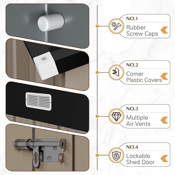 GUNJI 10 x 10 FT Shed Outdoor Storage Shed Metal Garden Shed with Lockable Door Outside Waterproof Tool Shed for Backyard, Patio, Lawn (Brown)