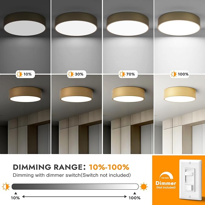Dimmable Modern Flush Mount Ceiling Light Fixture,Painted Gold Round LED Ceiling Lights Fixtures,5CCT 2700K-6000K Lighting for Kitchen Hallway Bedroom Laundry Room Entryway Closet 11.81 inch