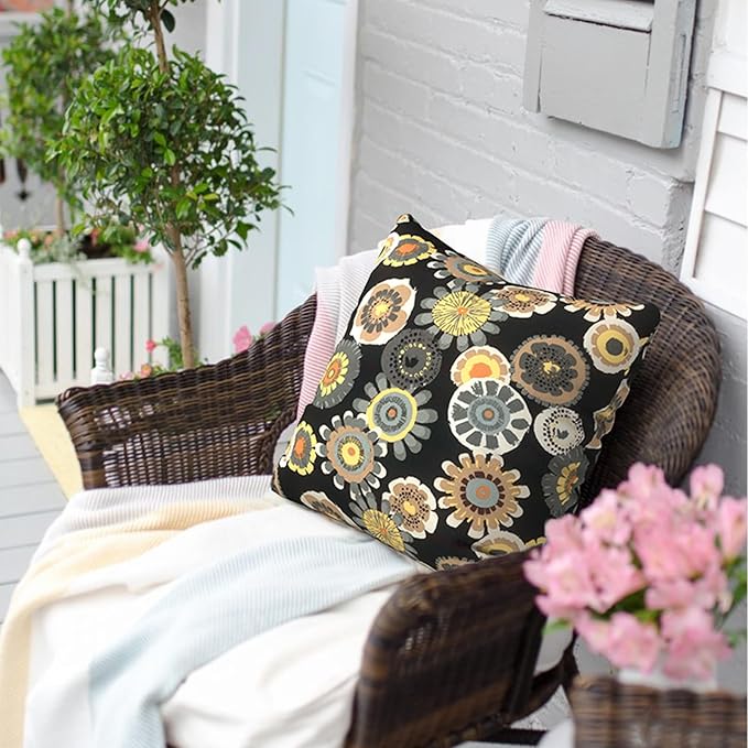 Outdoor Pillow Covers for Patio Furniture 20x20 Inch, Decorative Patio Throw Pillow Covers Set of 2, Modern Square Cushion Cases for Porch Garden Home Office,Black Yellow Crosby