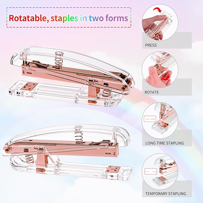 EOOUT Rose Gold Desk Accessories, Office Supplies and Accessories Set, Acrylic Stapler Set, Staple Remover, Phone Holder, Pen Holder, Scissor, Ruler, Transparent Tape