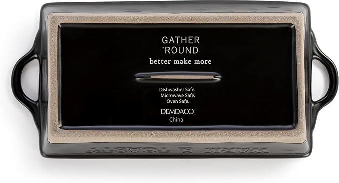 DEMDACO Gather 'Round Collection Back For More Warm & Toasty Matte Black 9 x 5 Stoneware Serving Loaf Pan Baking Dish