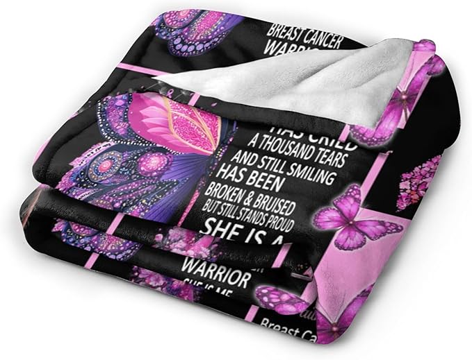 Breast Cancer Awareness Blanket Pink Ribbon Flannel Plush Throw Blanket Cozy Inspirational Warrior Decor Fleece Stuff Blanket Gifts for Lover Girls Boys Kids Adults Women Bed Travel 50"x60"