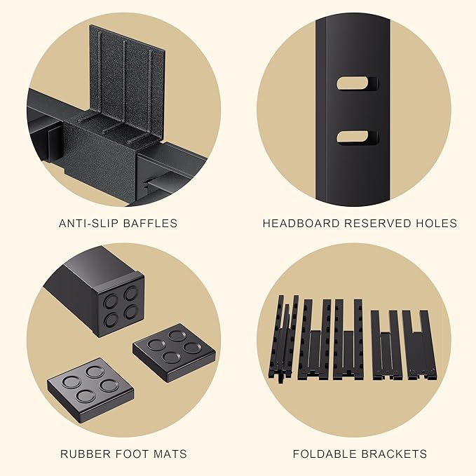 14 Inches Bed Frame Queen Size, Heavy Duty Metal Platform Bed Frame No Box Spring Needed, Easy Assembly, Noise Free Bedframes with Mattress Slide Stopper