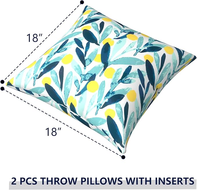 Outdoor Pillows for Patio Furniture 18x18 inch, Square Outdoor Throw Pillows with Inserts, Decorative Toss Pillows for Garden Couch Home Sofa Office Chair, Pack of 2, Leaves Multi