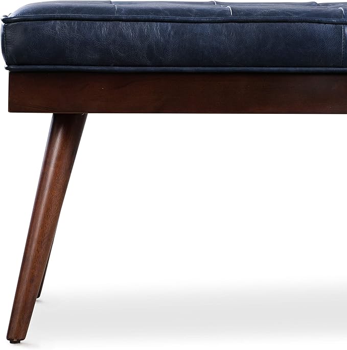 POLY & BARK Napa Luca Leather Bench, Midnight Blue