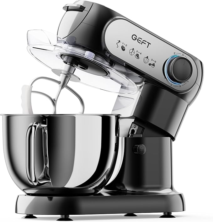 Stand Mixer, 3.5QT+6QT Two Bowls Kitchen Electric Mixer, 600W 6+P speed Tilt-Head Food Mixer with Stainless Steel Bowl, Dishwasher-Safe Dough Hook, Flat Beater, Wire Whisk, Splash Guard, Black