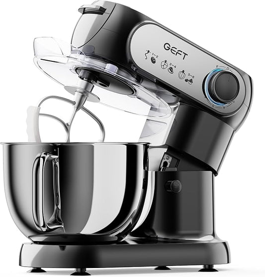 Stand Mixer, 3.5QT+6QT Two Bowls Kitchen Electric Mixer, 600W 6+P speed Tilt-Head Food Mixer with Stainless Steel Bowl, Dishwasher-Safe Dough Hook, Flat Beater, Wire Whisk, Splash Guard, Black