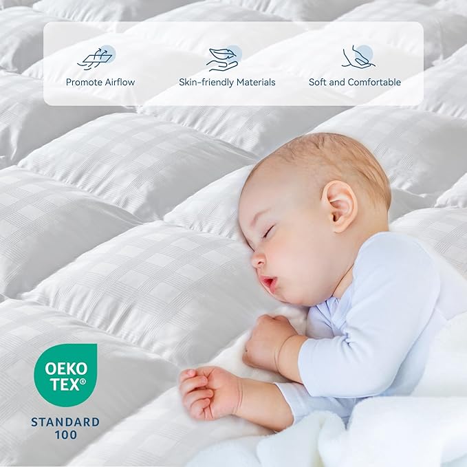 ELEMUSE Twin Cooling Mattress Topper, Extra Thick 1300gsm Mattress Pad for Back Pain Relief, Plush 500TC Cotton Pillow Top with Deep Pocket, Overfilled with Mixed Advansa Down Alternative Filling