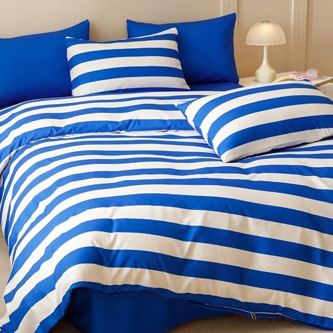 CLOTHKNOW Blue Striped Twin/Twin XL Comforter Set Farmhouse Bedding Comforter Sets Soft All Season Cross Stripes Comforter with 2 x Pillow Cases
