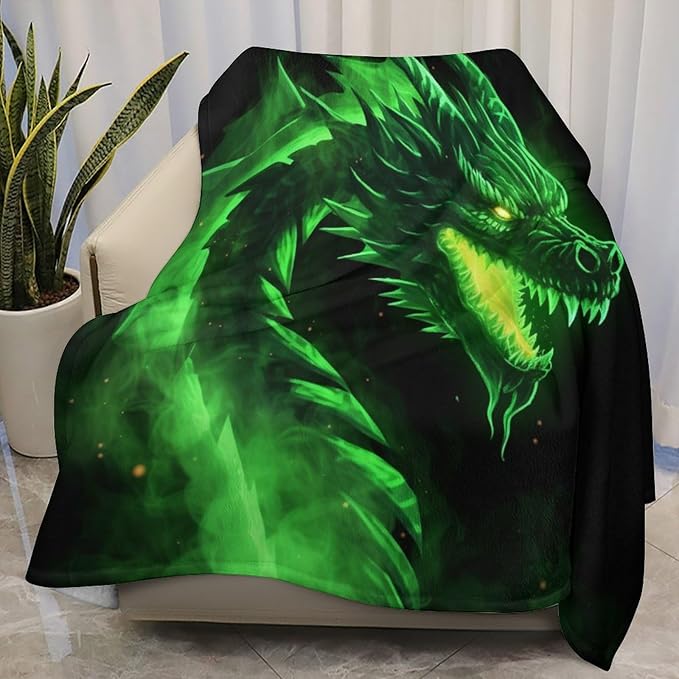 Green Fire Dragon Kid Large Dog Wearable Fleece Pet Throw Blanket for Couch Car Bed Crate, Soft Cozy Girl Boy Blanket 40x50 in