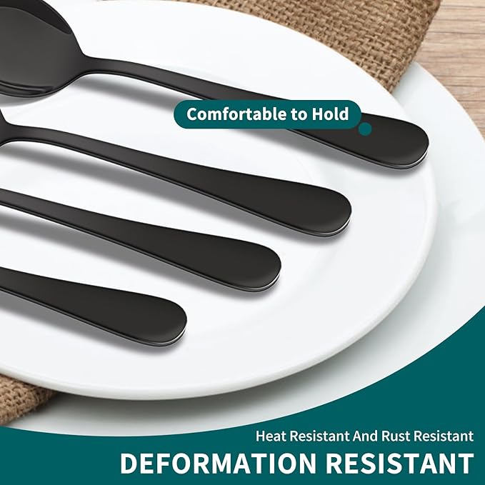 20 Pieces Black Silverware Set, ENLOY Flatware Cutlery Set Stainless Steel Utensils Service for 4, Heavy Duty Gift and Dishwasher Safe, Mirror Polished Dinner Knife, Fork, Spoon for Restaurant