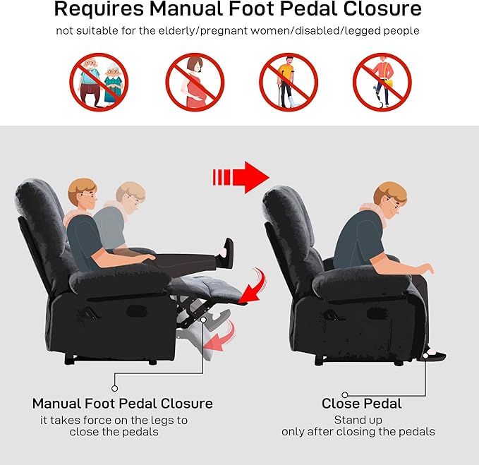 Oversized Recliner Chair Extra Wide Large Recliner for Adults 350lbs with Lumbar Support Pillow Nursery Chair Living Room (Manual, BROWN-6008)