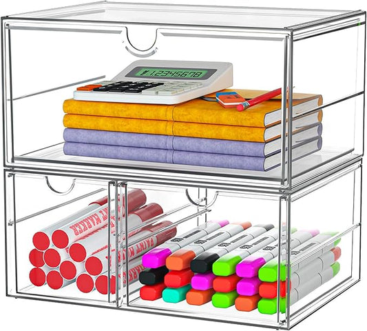 Makeup Organizer with 3 Drawers, Acrylic Organizer, Desk Organizers and Accessories, Dustproof Storage Drawers for Office Art Craft Supplies