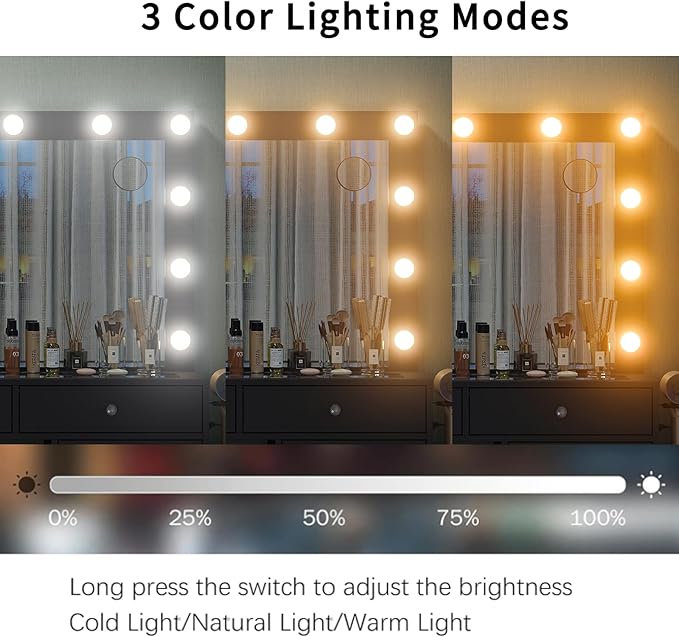 55'' Vanity Desk, Makeup Vanity with Charging Station, 13 Drawers with Lighted Mirror, 3 Lighting Modes, Brightness Adjustable, Glass Top, Vanity Table with Chair for Bedroom, Black