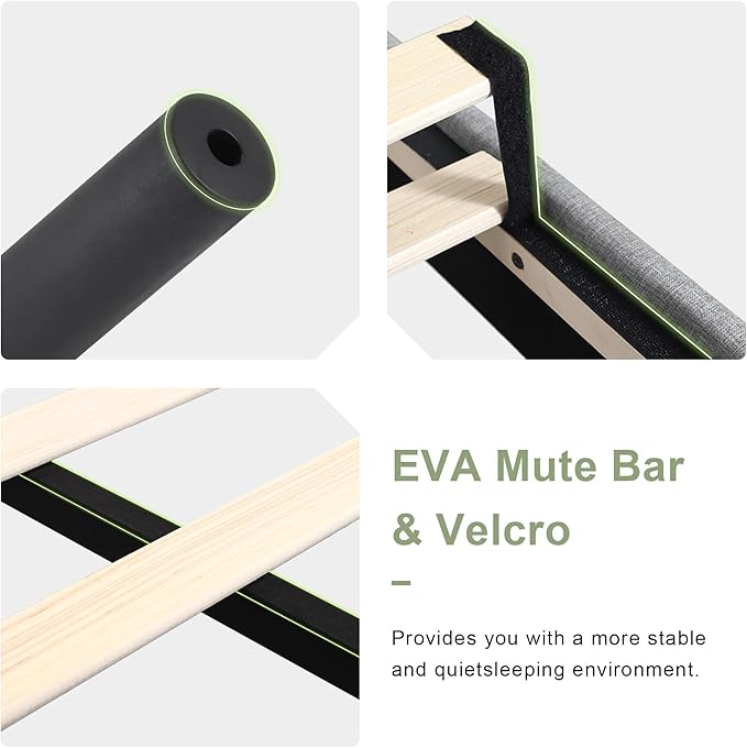 Feonase Full Size Bed Frame with Upholstered Wingback Headboard, Platform Bed and Heavy Duty Wooden Slats Support, Easy Assembly, Noise-Free, No Box Spring Needed, Light Gray