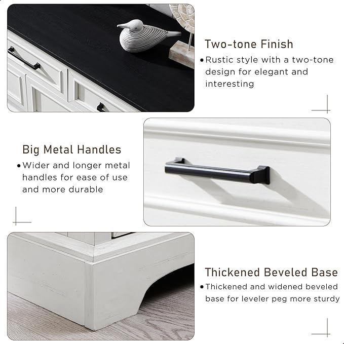 7 Drawer Dresser, Farmhouse Chest of Drawers for Bedroom, 52" Wide Dresser TV Stand with Large Metal Handles, Wood Drawer Organizer for Living Room, Hallway - Off White