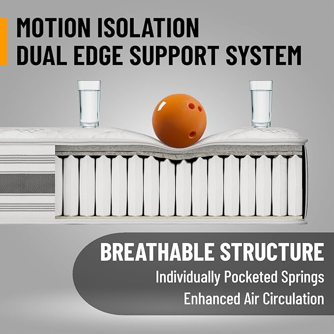 Ottomanson Twin XL 12" Hybrid Mattress - Meditation Antistatic Quilted Cover - Made in USA - Firm Support - Individually Pocketed Coils & CertiPUR-US Foam - Fiberglass-Free - Bed in a Box