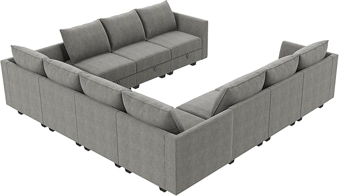 HONBAY Modular Sectional Sofa Sleeper Couch | Oversized with Chaise and Ottoman U Shaped Set | Stoarge Seat, Grey