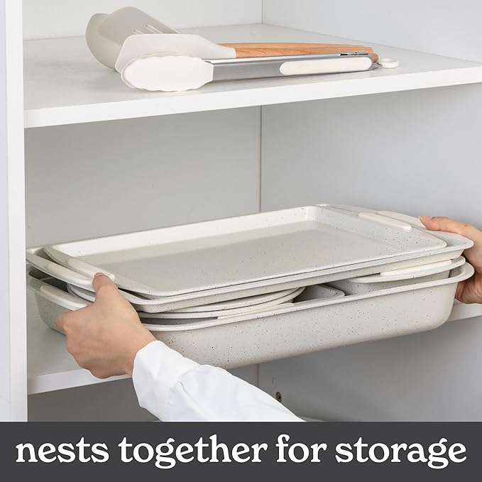 Country Kitchen Nonstick Stackable Bakeware Set - Durable, Easy Release Baking Set, Cream, 14 Pcs