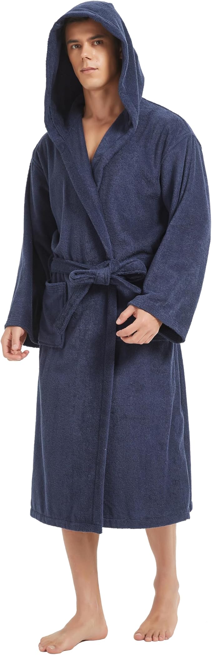 Mens Robe with Hood-Classic Terry Cloth Bathrobe for Men,Soft Knee Length Bathrobes
