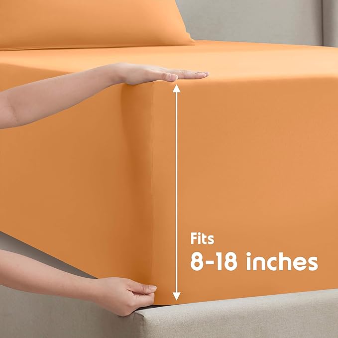 Nestl Full XL Sheet Set - Luxury 1800 Ultra-Soft Microfiber Full Extra Long Bed Sheets - Double Brushed - Deep Pockets - Easy Fit - 4 Piece Set - Bedding Sheets & Pillowcases (Full XL, Light Orange)