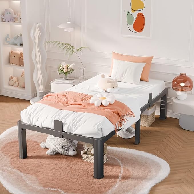 14 Inch Twin XL Bed Frame with Rounded Corner and Headboard Hole Mattress Retainers 3500 lbs Heavy Duty Support Metal Platform Bed Frame Noise Free No Box Spring Needed Easy Assembly