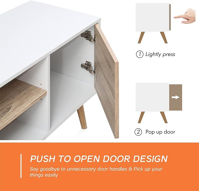 WAMPAT Mid Century Modern TV Stand for TVs up to 75 inches, Wood TV Console Media Cabinet with Storage, Entertainment Center for Living Room Bedroom, White and Oak, 70 inch