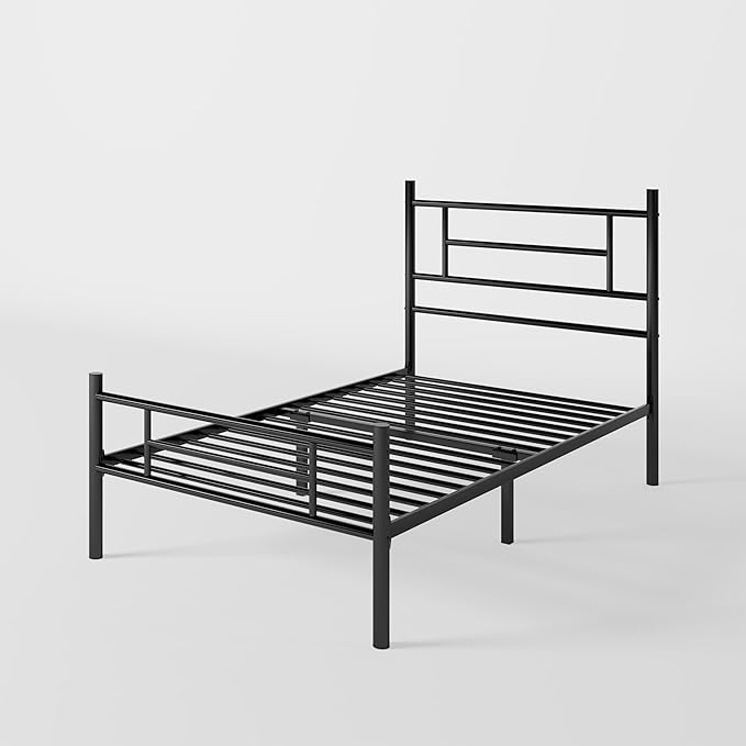 Allewie 14 Inch Twin Size Metal Platform Bed Frame with Headboard and Footboard, Underbed Storage, Strong Metal Slats Support, Mattress Foundation, No Box Spring Needed, Easy Assembly, Black