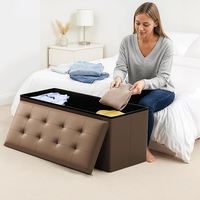 Storage Ottoman Bench, 43 Inch Ottoman Foot Rest, End of Bed Bench, Storage Chest, Load 700 lb, for Living Room, Bedroom, Entryway, Brown
